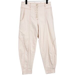 Ulla Johnson High-Rise Button-Front Cream Pants